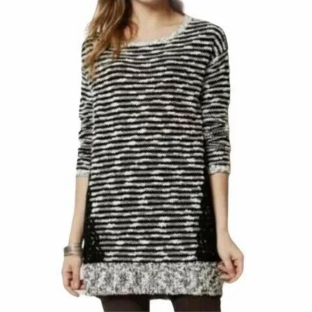 Anthropologie Moth Staccato Black & White Striped Nubby Lace Tunic Sweater - S